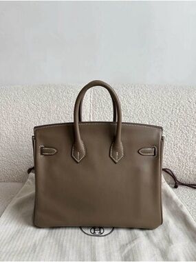 Hermes Taupe Leather Top-Handle Travel Bag